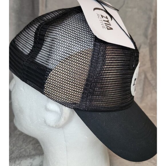 ZYIA Active Hiking Trucker Mesh All Black Hat Snapback New With Tags white patch - Picture 10 of 12